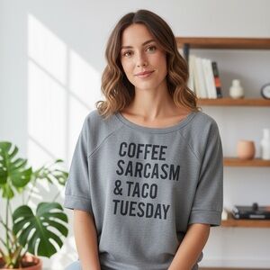 Novelty Sweatshirt Sarcasm Coffee Taco Tuesday Women 1X Gray Short Sleeve Torrid